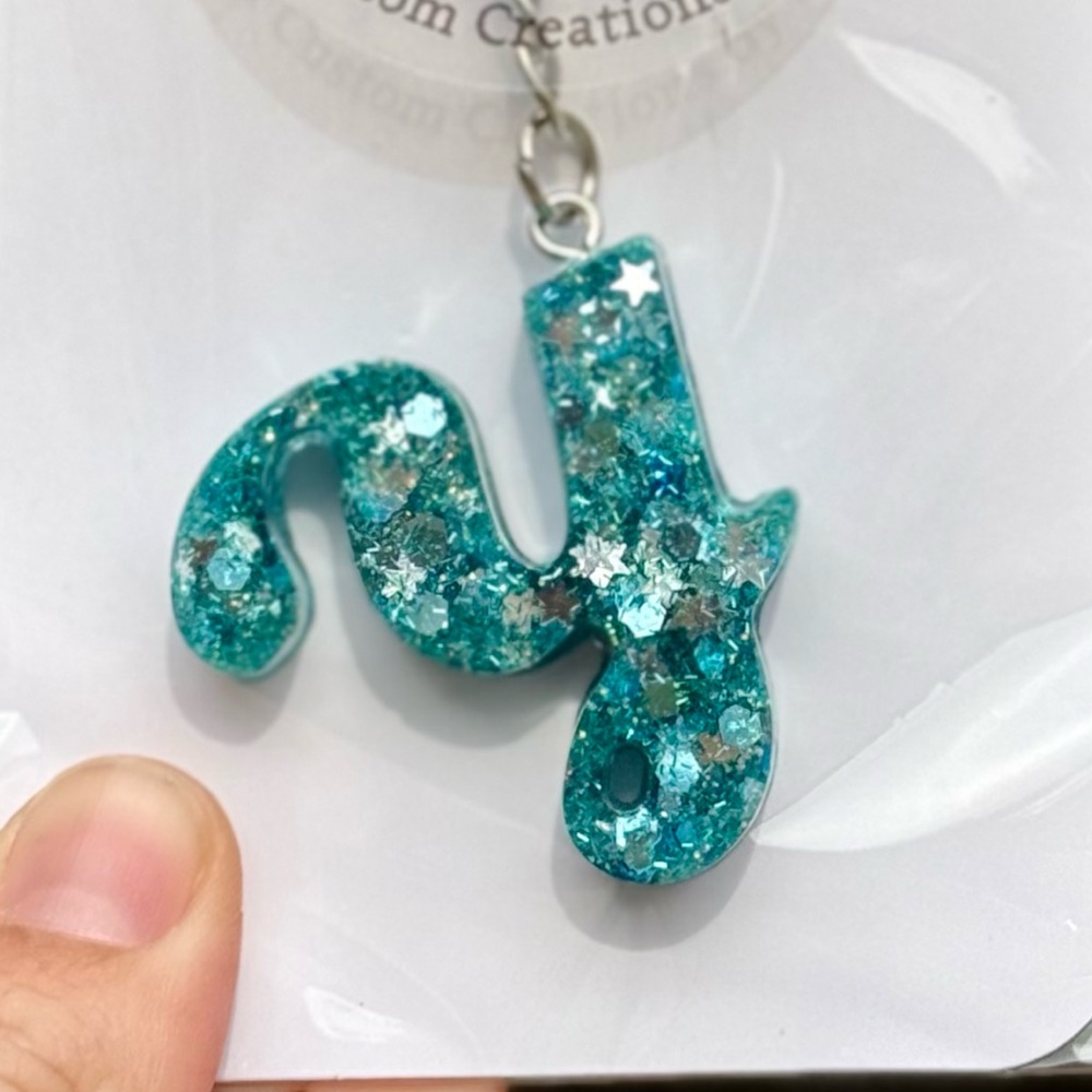 Blue w/ Silver Star Shaped Glitter “Y” Keychain